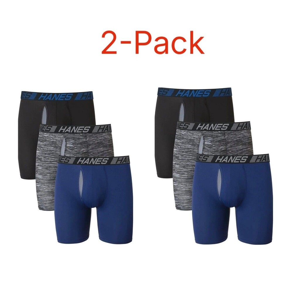 2 Box 3-Pack Hanes Men's Underwear Boxer Briefs SMALL Long Leg Blue Grey Black